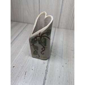 Vtg Handmade Heart Shaped Studio Pottery Vase Signed Flower Vine Artist 5” Boho